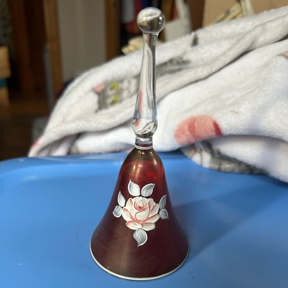 - 1983 Ruby Glass Hand Painted Bell -